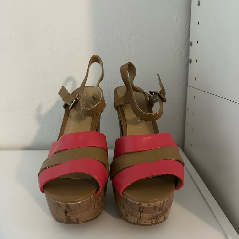 LC Lauren Conrad Pink and Tan Platform Sandals